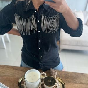 Zara Soft Denim/ Black Embellished Shirt